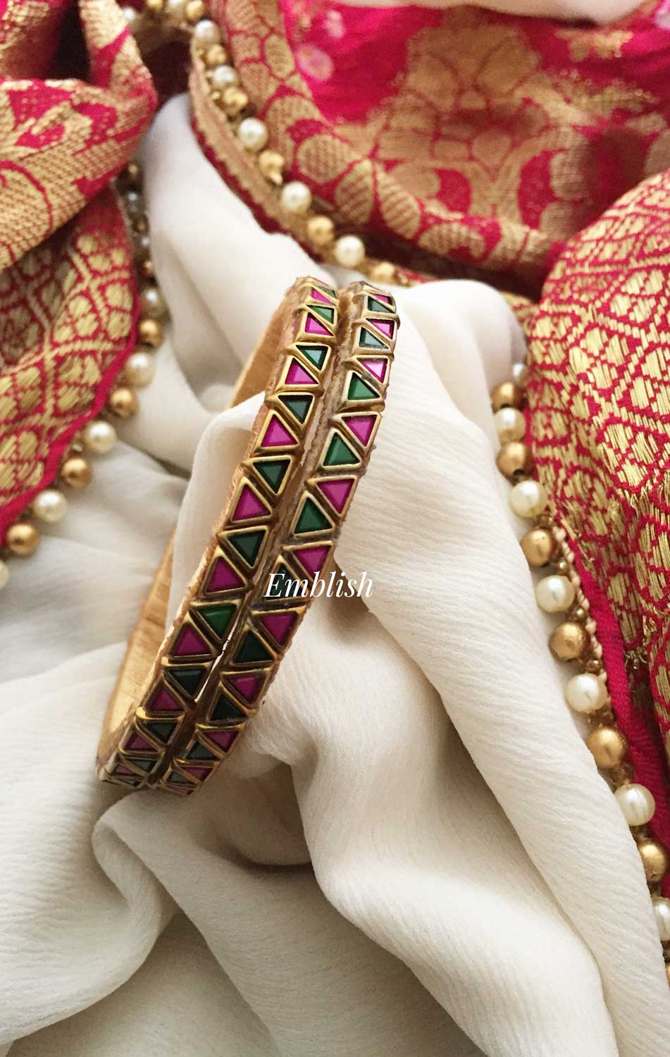 Silk Thread Pink with green Double colour Bangle